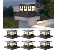 LUTEC 6 Pack Solar Post Cap Lights, IP65 Waterproof Solar Fence Post Lights for 4x4 5x5 6x6 Wooden/Vinyl Posts, Warm White 3000K LED Solar Powered Lighting Decor for Yard, Garden, Patio, Deck