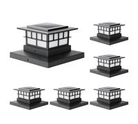 LUTEC 6-piece solar pole cover light, IP65 waterproof solar fence pole light suitable for 4x4 5x5 6x6 wooden/vinyl poles, warm white 3000K LED solar lighting decoration, suitable for courtyards, garde