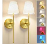 LUTEC Battery Operated Wall Sconce Set of 2, Rechargeable Wireless Wall Sconces with 5200mAh RGB Dimmable and Remote, 12 Colors Sconces Decor for Bedroom/Living Room/Hallway
