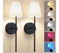 LUTEC Battery Operated Wall Sconce Set of 2, Rechargeable Wireless Wall Sconces with 5200mAh RGB Dimmable and Remote, 12 Colors Sconces Decor for Bedroom/Living Room/Hallway