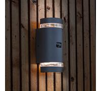 LUTEC FOCUS ROUND sensor-operated outdoor wall lamp, dark grey, 2 x GU10, IP44