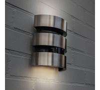 LUTEC MAYA LED sensor-activated outdoor wall light, stainless steel, height 18 cm,