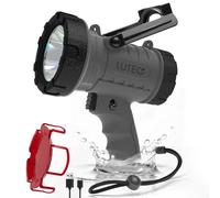 LUTEC Rechargeable Spotlight Flashlight 1000000LM Super Bright, IP67 Waterproof Rechargeable Spotlights Handheld with 4 Modes Search Light with Foldable Stand and Red Light Filter (Grey)