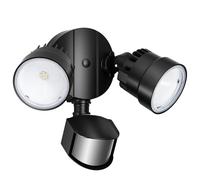 LUTEC Shrimp 12W PIR LED Security Light, 1250LM 5000K Outdoor Wall Light with Sensor, Twin-Head Integrated Floodlight, Mains Powered Exterior Lighting for Patio Garden Yard, Black
