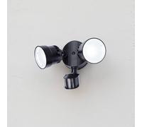 LUTEC SHRIMP II black 12W 2-bulb IP44 LED sensor-activated outdoor wall spotlight