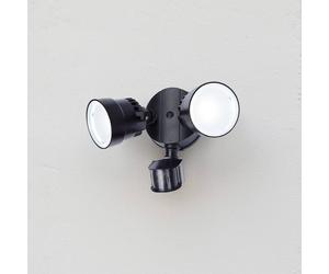 LUTEC SHRIMP II black 12W 2-bulb IP44 LED sensor-activated outdoor wall spotlight