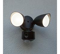 LUTEC SHRIMP LED sensor-equipped outdoor wall-mounted spotlight, black, 20 W, 2-bulb,