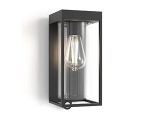 LUTEC Solar Motion Sensor Light Outdoor, Dusk to Dawn Modern Wall Sconce, Aluminum Anti-Rust Solar Wall Lights with Clear Glass Shade, Waterproof for Porch, Patio and Garden-Black