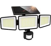 LUTEC Solar Outdoor Security Light 302 LED 1500LM, Motion Sensor Waterproof Solar Flood Light, 3 Heads 270° Wide Angle 3 Modes for Garden Patio Yard