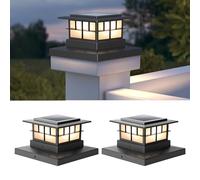 LUTEC Solar Post Cap Lights, IP65 Waterproof Solar Fence Post Lights for 4x4 5x5 6x6 Wooden/Vinyl Posts, Warm White 3000K LED Solar Powered Lighting Decor for Yard, Garden, Patio, Deck (2)