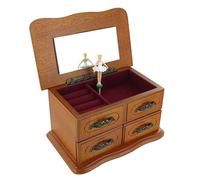 Lutèce Créations Wooden musical jewellery box/music box for jewels with dancing ballerina, drawers, compartments, mirror and 18-note wind up musical mechanism - Swan lake (P. I. Tchaikovsky)
