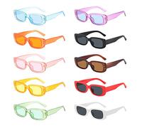 LUTER 10 Pairs Retro Rectangle Sunglasses Pack - Cool Sunglasses for Women, Men & Kids