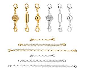 LUTER 12 Pieces Necklace Extenders Set: Gold and Silver Magnetic Clasps & Extension Chains for Jewelry Making