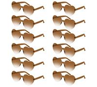 LUTER 12pcs Heart Shaped Rimless Sunglasses, Stylish Gradient Color Transparent Frameless Heart Sunglasses for Women Girls at Birthday Party Summer Party Bachelorette Parties (Brown)