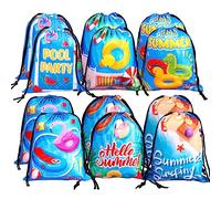 LUTER 12pcs Pool Party Drawstring Bags, Drawstring Beach Bag Summer Pool Party Bags Tropical Decorations Summer Pool Party Favor Bags for Pool Wedding Birthday Party Baby Shower Candy Goodie Kids