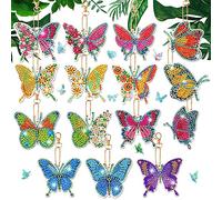 LUTER 15pcs Diamond Art Painting Butterfly Keychains, Double Sided Butterfly Diamond Art Keyring Set Butterfly 5D Diamond Art Painting Keychains for Adults Kids Spring Summer Crafts Decoration