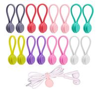 LUTER 16 Pieces Magnetic Clips Straps Cables Organizers Cord Reusable Silicone Cable Ties for Cable Earphone Line USB Cables Charging Pens Keychain (8 Colours)