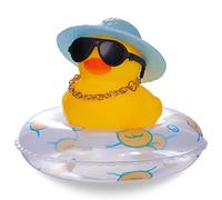 LUTER 1PC Rubber Duck Car Duck Decoration Dashboard, Little Yellow Rubber Duck with Gold Chain Hats and Donut Sunglasses for Car Office Bedroom Desk Decoration