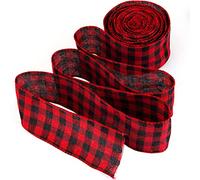 LUTER 2.36 Inch Red and Black Plaid Burlap Wired Ribbon - Buffalo Plaid Wrapping Ribbon for Christmas Ornaments, Wedding, Festive Home Decorations
