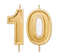 LUTER 2.76 Inch Gold Glitter Happy Birthday Cake Candles Number Candles Birthday Candle Cake Topper Decoration for Party Kids Adults (Number 10 )