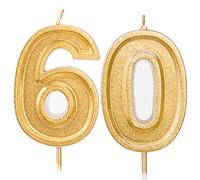 LUTER 2.76 Inches Large Gold Glitter Birthday Cake Number Candles, Number 60