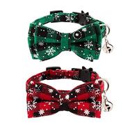 LUTER 2 Pack Christmas Plaid Cat Collars, Detachable Cat Ties with Bow&Bells, Adjustable Collars for Cats, Kitten&Puppy Supplies (Red,Green)
