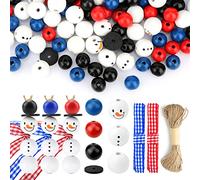 LUTER 200pcs Christmas Snowman Wooden Beads Set, Winter Wooden Beads Christmas Beads with Hemp Rope for DIY Crafts Decoration