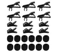 LUTER 24pcs Lapel Microphone Replacement Kit, 6pcs Metal Mic Tie Clips 6pcs Plastic Microphone Cord Clips 12pcs Mic Sponge Covers, Collar Clip Mini Microphones Windscreens for Lavalier Microphones