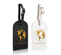 LUTER 2pcs Leather Luggage Tags, Practical PU Leather Luggage Tag Luggage Labels Tags with Adjustable Strap & Privacy Protection Cover for Luggage Suitcases Wedding Gift Travelling (brown)