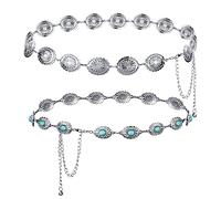 LUTER 2pcs Western Concho Belts for Women, Adjustable Chain Belt with Turquoise Silver Western Belt Belly Chain Waist Chain Concho Belt for Dress, Jeans (2 Styles) TMA32041