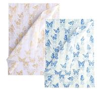 LUTER 30Pcs Butterfly Tissue Paper Sheets, 14x20inch Gold & Blue Wrapping Tissue Paper Sheets Packaging Christmas Wedding Birthday Party Baby Showers DIY Crafts Arts (White Background) (C04301)