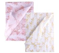 Luter 30Pcs Butterfly Tissue Paper Sheets, 14x20inch Gold & Rose Gold Wrapping Tissue Paper Sheets Packaging Christmas Wedding Birthday Party Baby Showers DIY Crafts Arts (White Background) (C04300)