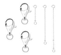 LUTER 3PCS 925 Sterling Silver Lobster Claw Clasps with 3PCS Detachable Necklace Extenders, Bracelet Connectors Lobster Clasp for DIY Bracelet Necklace Anklet Jewelry Making (Sliver)