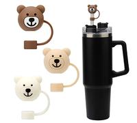 LUTER 3pcs Bear Straw Cover, Cute Straw Covers Cap Cartoon Soft Silicone Bear Straw Toppers Straw Tips Lids Protector Cover BPA Free Compatible with 10mm Stanley Straws 30 40 oz Tumbler Cup (E40008)