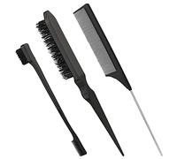 LUTER 3pcs Hair Styling Comb Kit Includes Teasing Hair Brush Fluffy Hair Brush & Rat Tail Comb & Double-Sided Edge Brush for Teasing Hair Slicking Brushing Combing Styling Hair (Black)