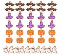 LUTER 40pcs Halloween DIY Charms, Multi-Color Halloween Alloy Charms Pumpkin Bat Spooky Wizard Hat Patterns Halloween Charms for Jewelry Making Necklace Earrings Keychain