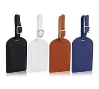 LUTER 4pcs Leather Luggage Tag, Bag Tags Identifiers Luggage Labels Tags with Adjustable Strap Privacy Protection Cover for Suitcases Travelling (Blue, Black, White, Brown)