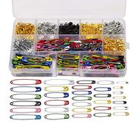 LUTER 500 Pieces Large Small Coloured Safety Pins/Gourd Pins/Bulb Pins Assorted 19mm 22mm 28mm 32mm 36mm 45mm 50mm for Art Craft Clothes Sewing Jewelry Making Home Office Use(Gold Silver Black)
