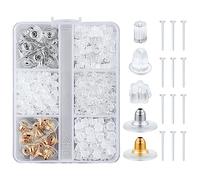 LUTER 595pcs Earring Backs and Pins Set, Silicone and Plastic for Studs, Making Clear Gold Silver Earrings, Stopper (E01461)