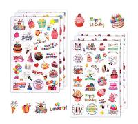 LUTER 6 Sheet Happy Birthday Stickers, Multicolor, PVC, Festive, Cute, Scratch Resistant, Indoor Use, Sticker