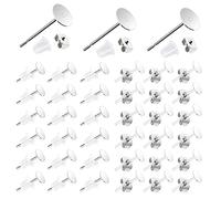 LUTER 600pcs Earrings Posts and Backs Set, Stainless Steel 5mm Earrings Posts Flat Pad, Butterfly Earring Backs Silicone Bullet Earring Back for Studs for Jewelry Making (Totally 600pcs)