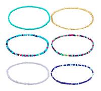 LUTER 6Pcs Beaded Anklets Elastic Bohomenian Bracelet Anklets Colorful Handmade Bead Jewelry for Girls, Women