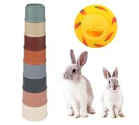 LUTER 8pcs Stack Up Bunny Cups with 1pc Treat Ball, Bunny Stacking Cups Bunny Toys for Rabbits Stacking Cups for Bunnies Plastic Nesting Toys Cups for Pets