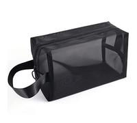 LUTER Black Mesh Shower Bag, Portable Toiletry Organizer with Zippered Mesh, Perfect for Travel, Bathroom, Cosmetics, Self-Care Items