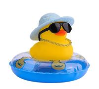 LUTER Car Duck Decoration Dashboard, Rubber Duck Car Decoration Little Yellow Duck Car Decoration for Car Dashboard Decoration Accessories with Gold Chain Straw Hat Sunglasses (Blue Swim Ring)