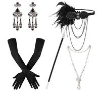 LUTER Flapper Accessories Set, Black Flapper Accessories 1920s Roaring 20s Accessories Great for Gatsby Headband Flapper for Women Girls Costume