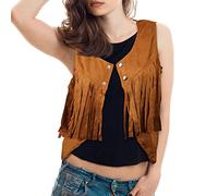 LUTER Fringe Vest, Soft Cowgirl Vest Sleeveless Cropped Fringe Jackets Brown Tassel Vest Hippie Costumes 70s Fringe Vest for Women (M) 4-6 A17322-26