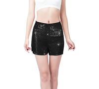 LUTER Glitter Party Shorts, Solid Sequin Party Shorts High Waist Elastic Black Shorts for Women ERAS Tour Outfits Straight (L)