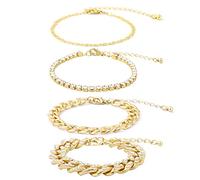 LUTER Gold Bracelets for Women Chain Bracelets Set, 4pcs 14K Gold Plated Stacking Layered Metal Cubic Zirconia Link Wrist Anklet Bracelets Rhinestone Charm Gold Bracelets for Women Fashion Jewelry