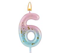 LUTER Gradient Birthday Number Letter Candle, Pink to Blue Gradient, Number 6, 4.5 Inch, Smokeless, 1 Count